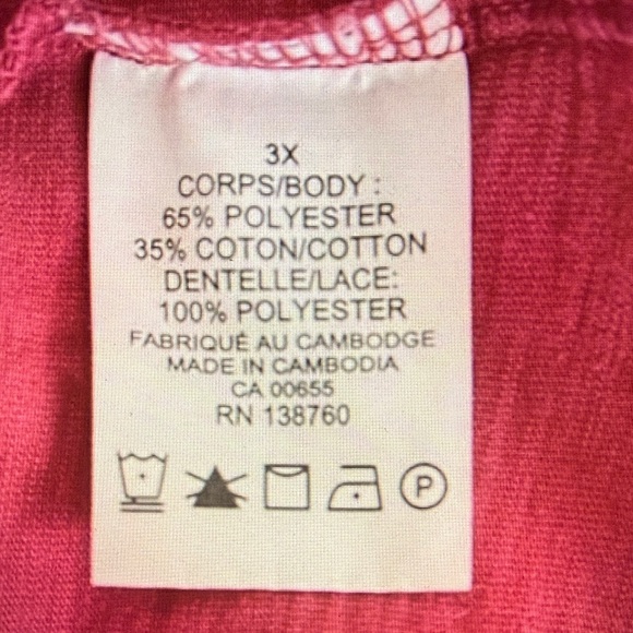 d/C Jeans Woman Pink 3/4 Sleeve Lace V Neck Pullover Top Plus Size 3X - Picture 3 of 3